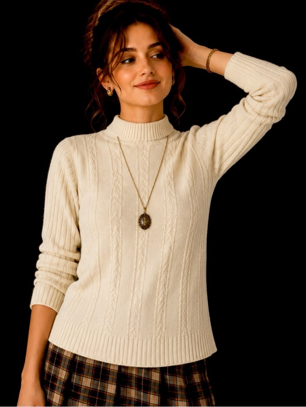 Vintage The Limited M Lambswool Angora Rabbit Ivory Cable Knit Mock Neck Sweater
